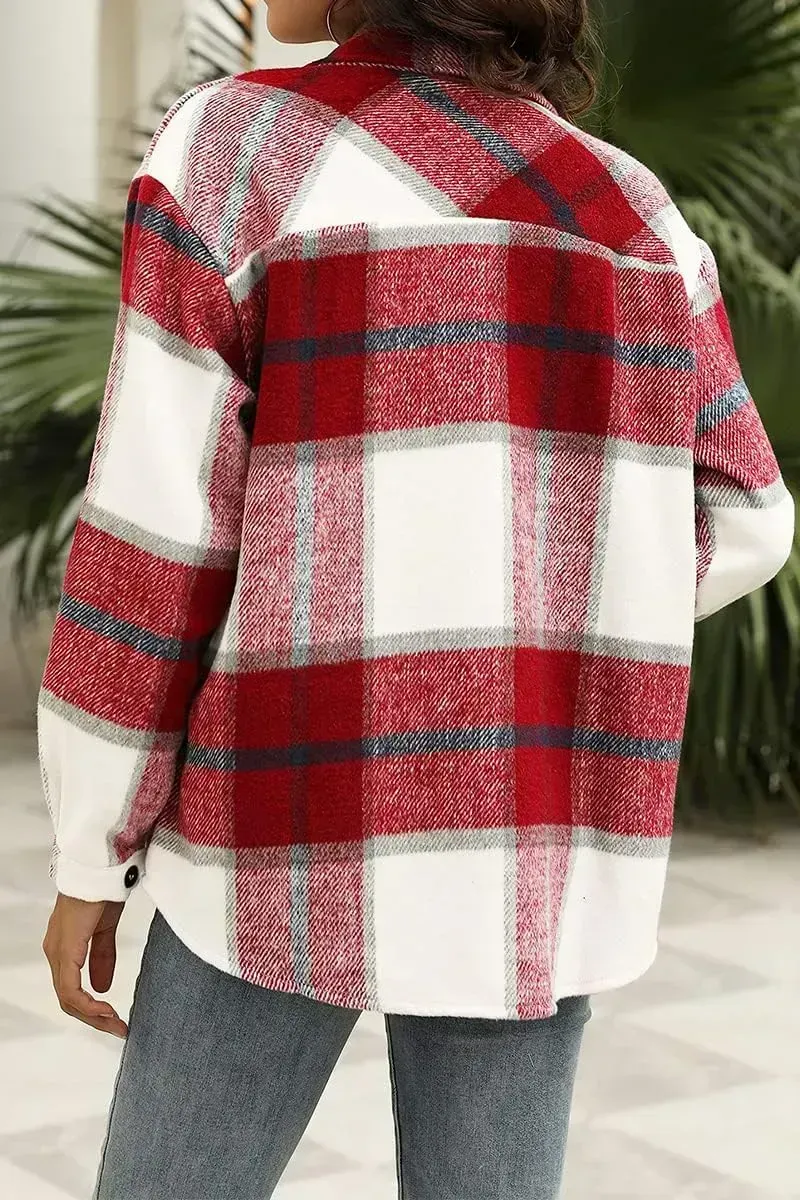 Womens Casual Plaid Shacket Button Down Long Sleeve Shirt