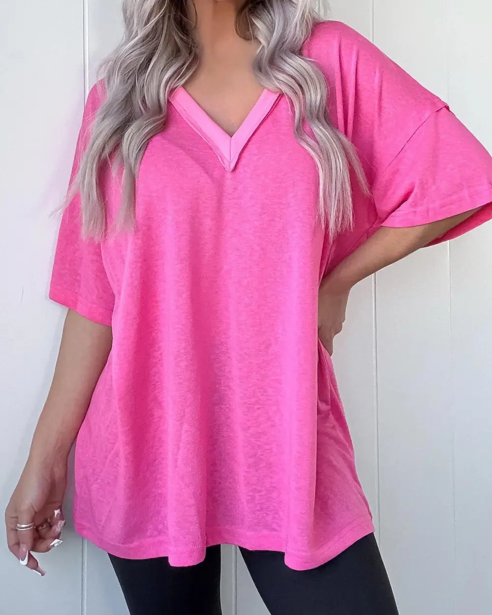 Edge V-Neck Tee - Barbie Pink