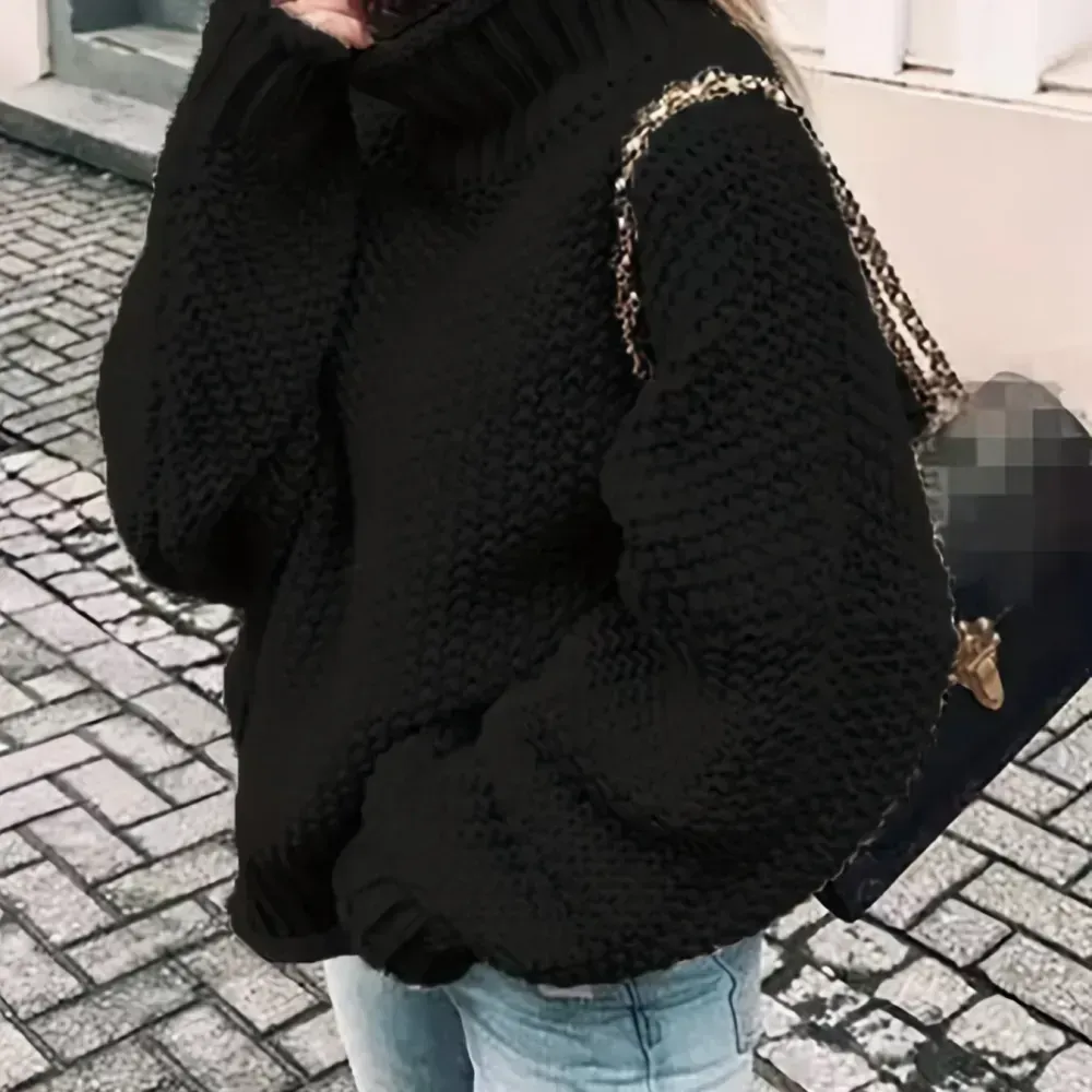 Solid Turtle Neck Pullover Sweater, Casual Long Sleeve Sweater For Fall & Winter, Women's Clothing