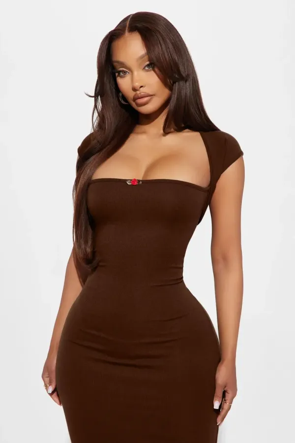 In Love Rosette Midi Dress - Brown