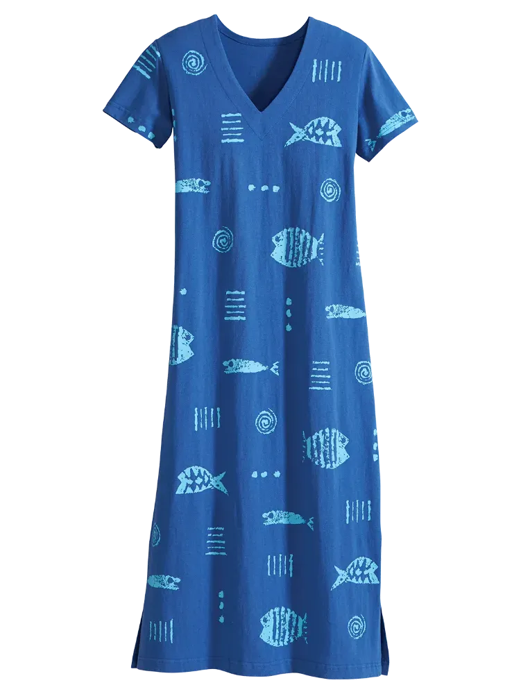 M.MAC Rock Fish Ankle-Length Cotton Knit V-Neck Dress