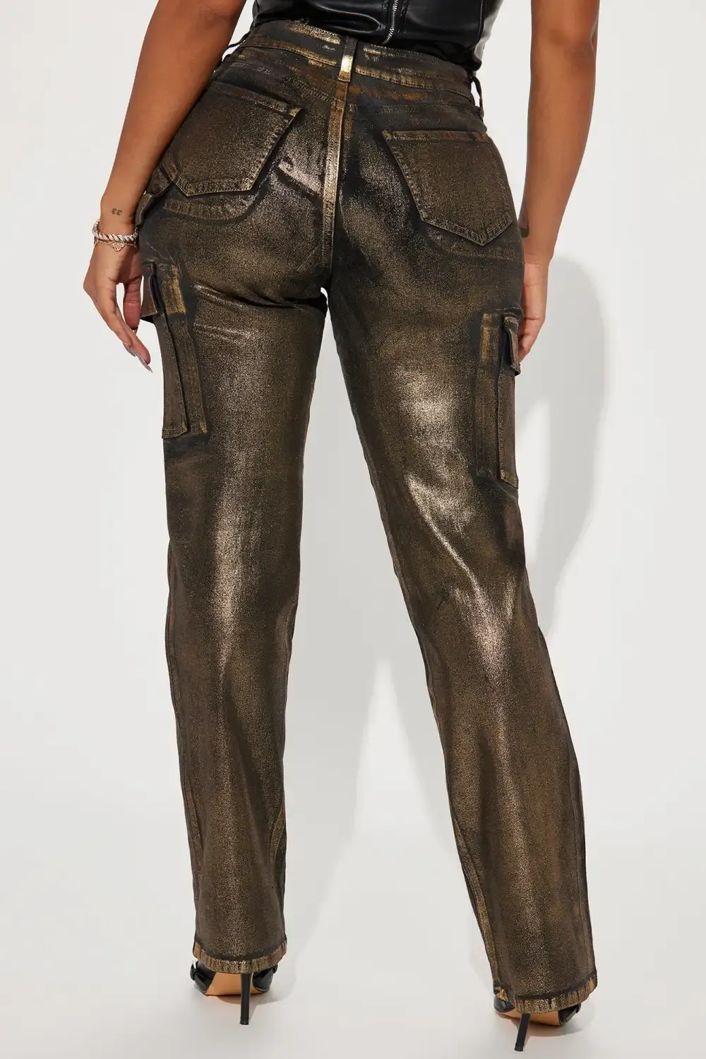Struck Gold Foil Cargo Jeans - Black/Gold