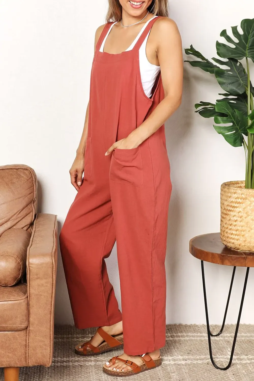 Red Orange Loose Soft Breathable Jumpsuit
