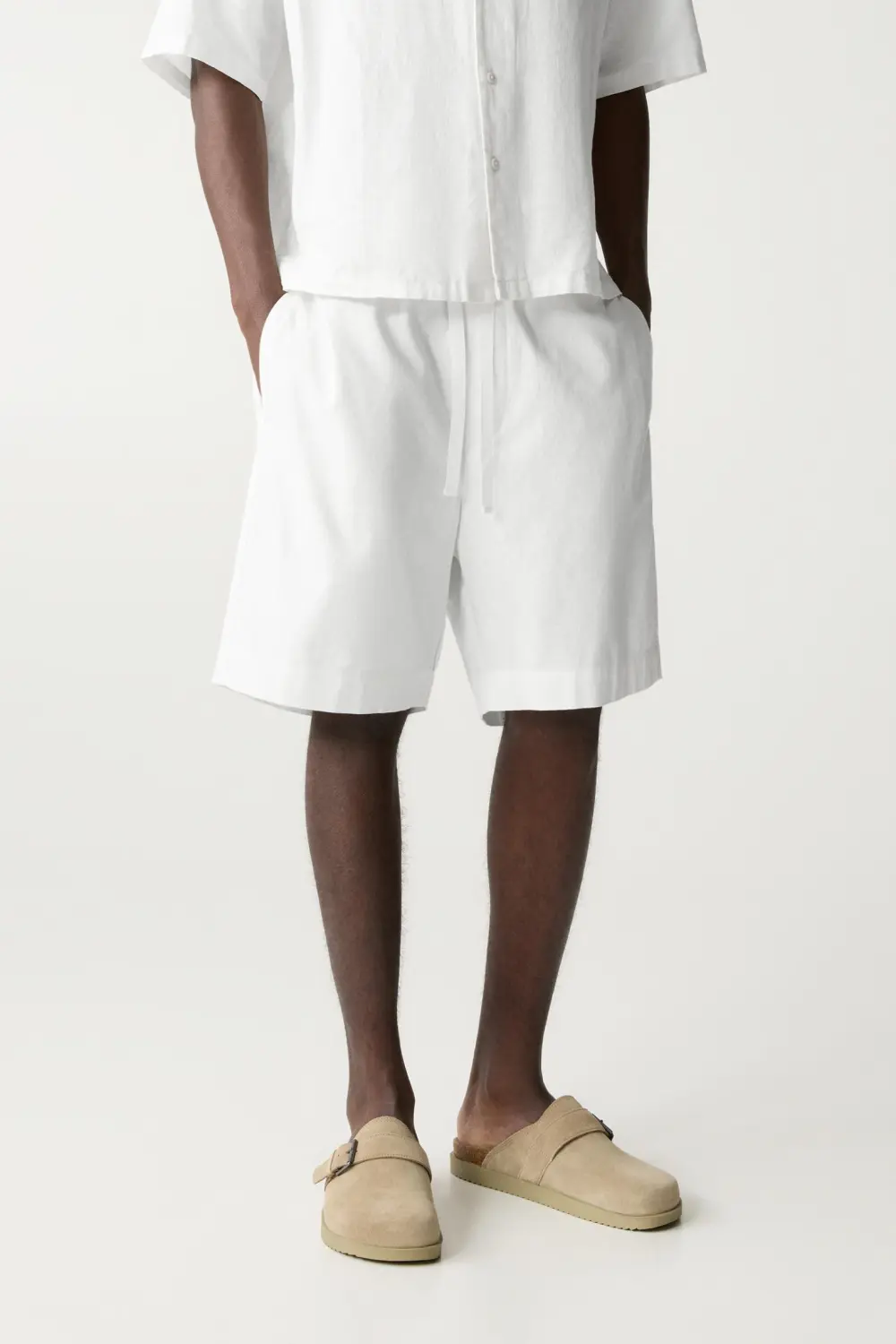 Linen blend jogger Bermuda shorts
