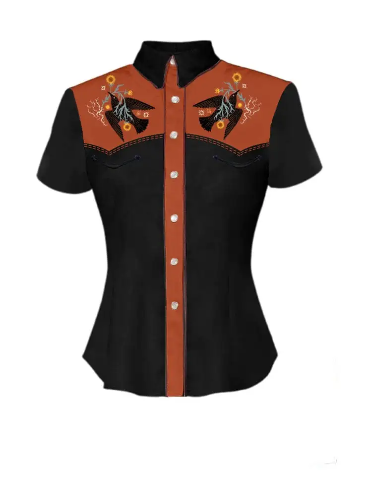 Folk Art Crow And Dandelion Printed Shirt