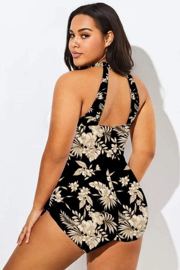 Gorgeous Print Sarong Front One Piece Swimsuit