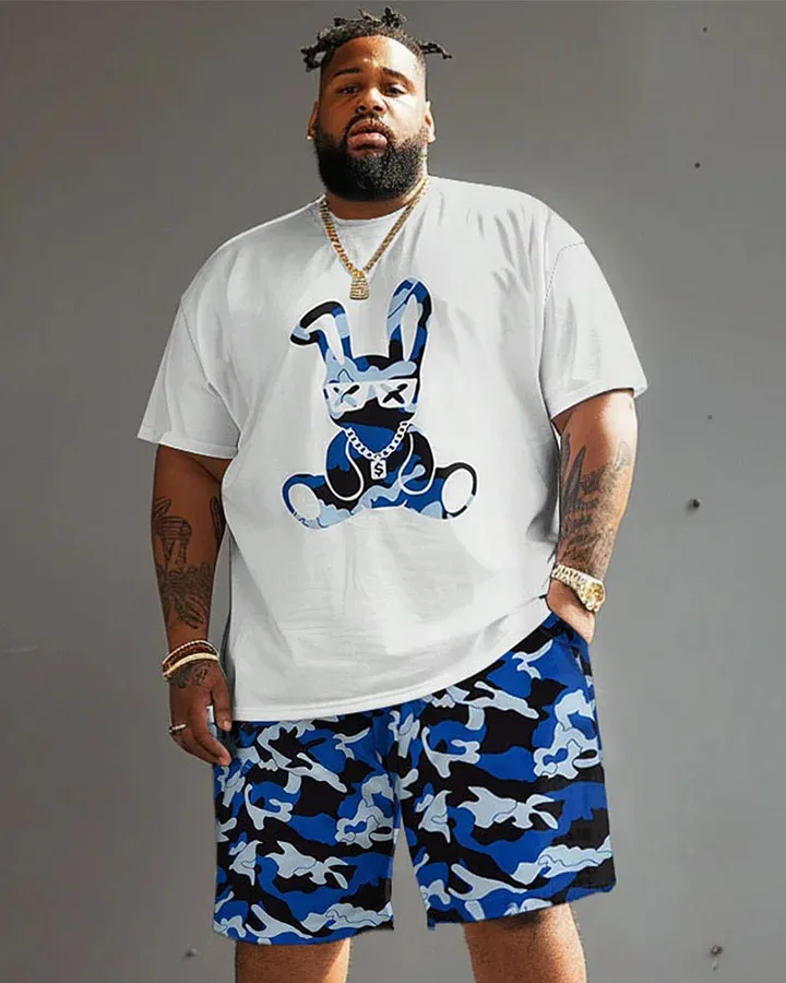 Big Men'S Street Casual Graffiti Rabbit Camouflage T-Shirt Shorts Set