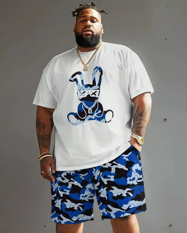 Big Men'S Street Casual Graffiti Rabbit Camouflage T-Shirt Shorts Set