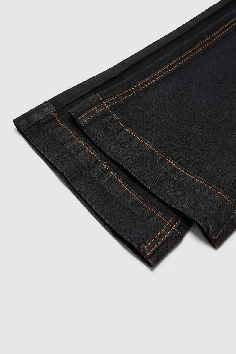 Double Button Stitch Detail High Waist Bootcut Jeans