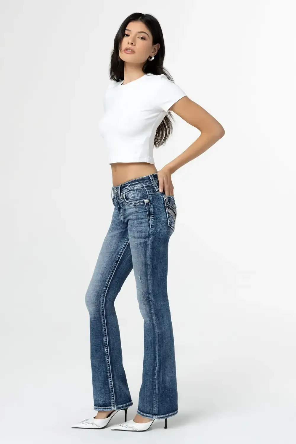 Pink and Blue Hues Bootcut Jeans
