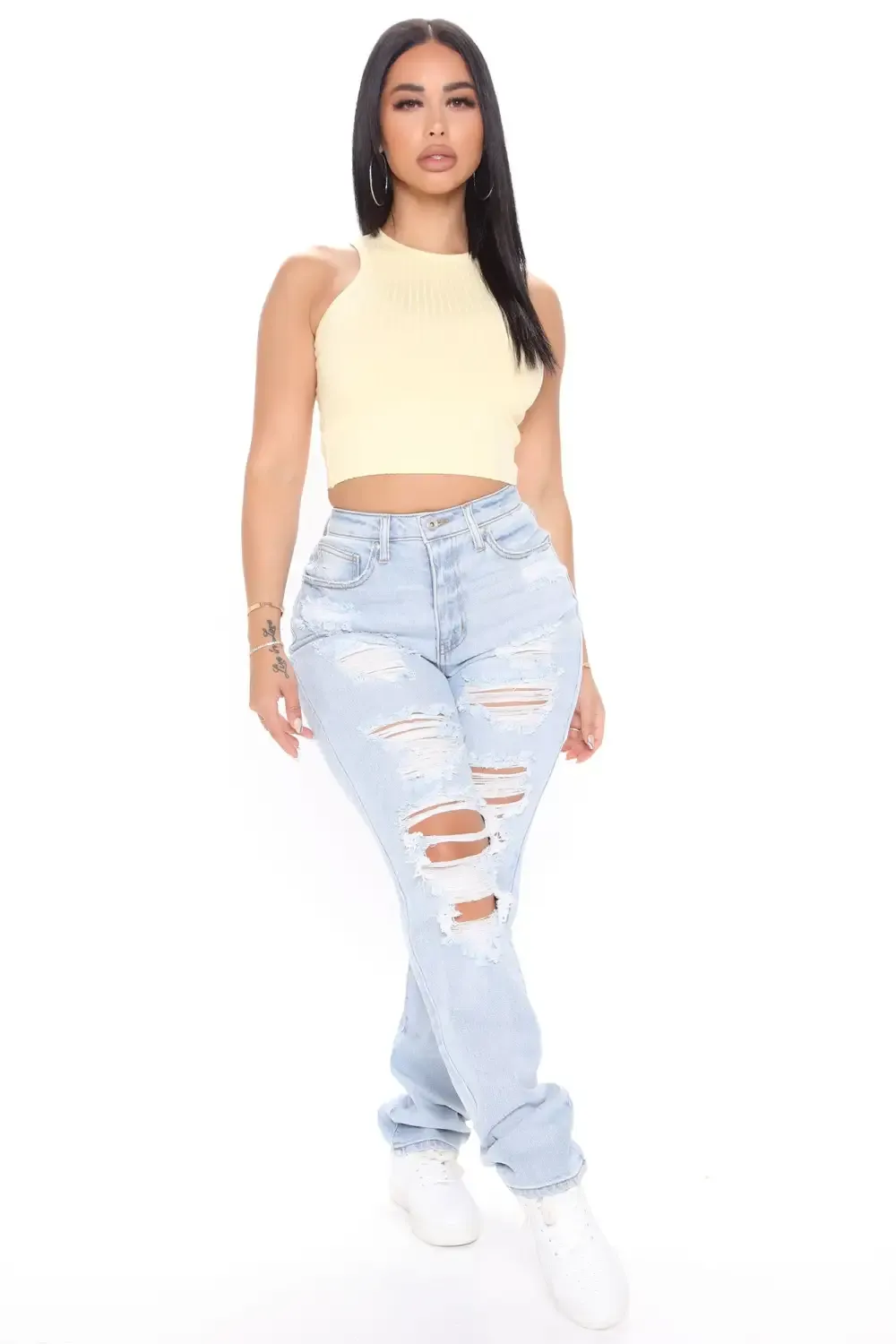 Favorite Getaway Destroyed Straight Leg Jeans - Light Blue Wash