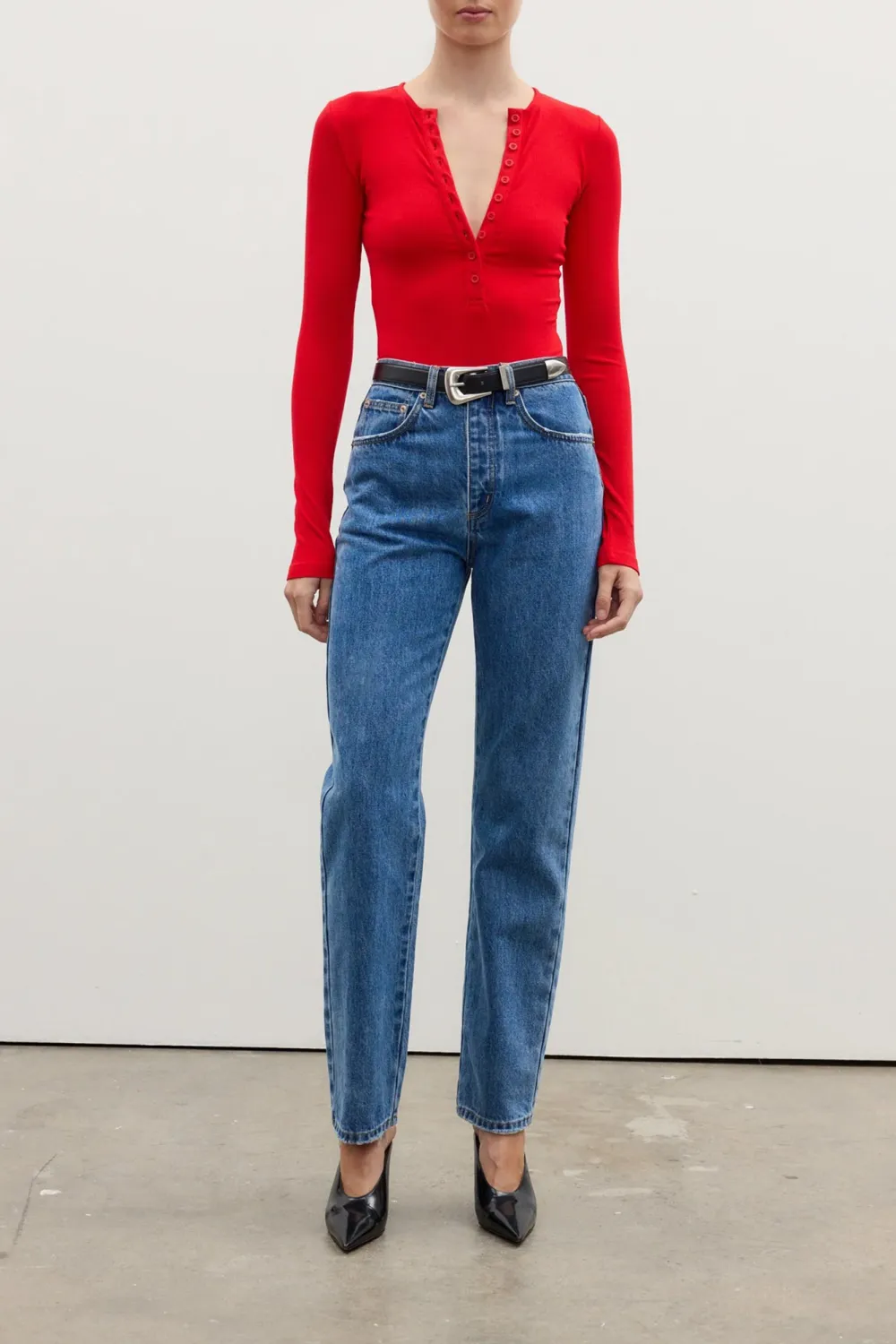 Cherry Red V-Neck Comfortable Breathable Bodysuit