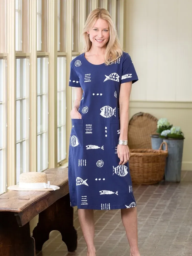 M.MAC Rock Fish Cotton Knit Mid-Length Dress With Pockets