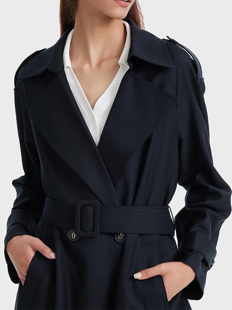 Worsted Woolen Double-Breasted Trench Coat
