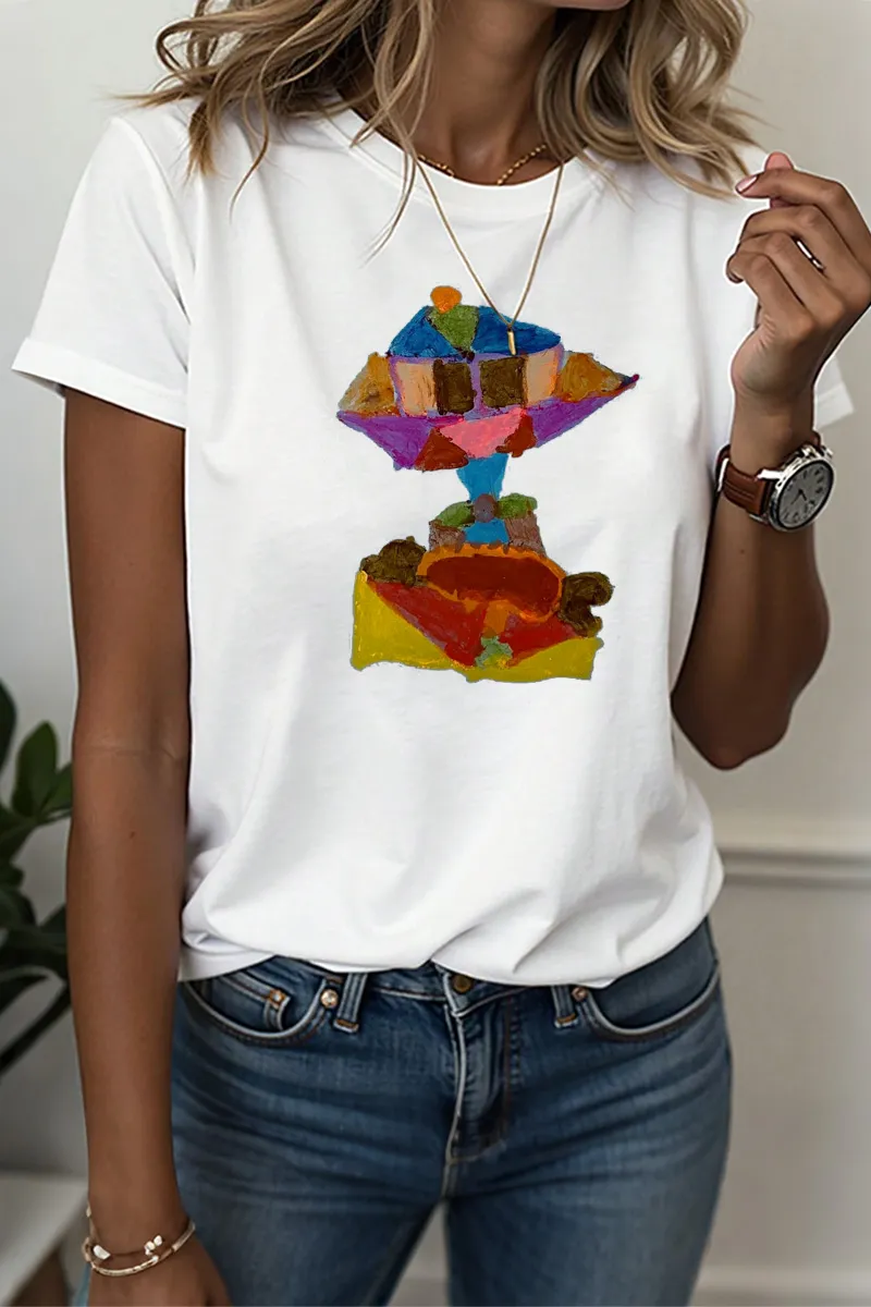 Charity Oil Paintings by Children Round Neck Short Sleeve T-Shirt