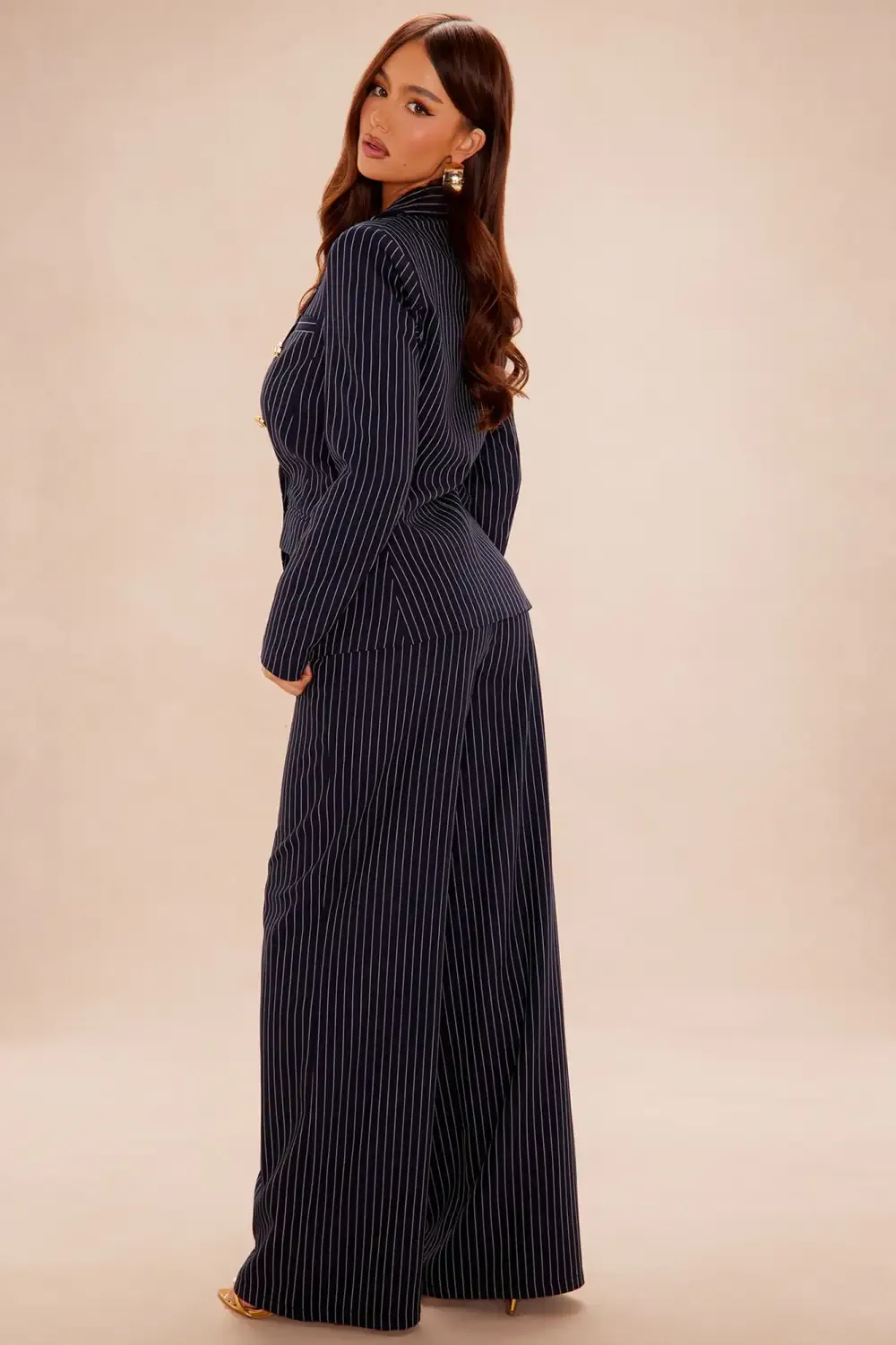 Let's Talk Business Pinstripe Blazer Suit Set - Navy/combo