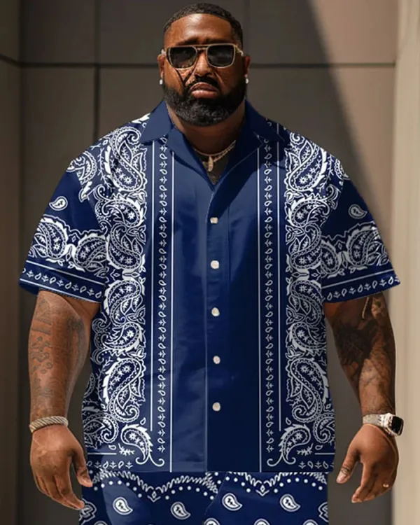 Men'S Big And Tall Casual Vacation Vintage Paisley Print Shirt Shorts Set