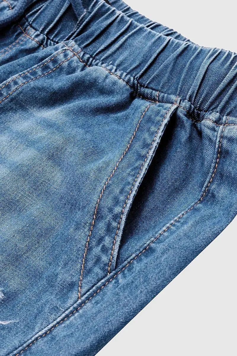 Cut Out Slant Pocket Drawstring Mid Rise Straight Leg Cropped Jeans