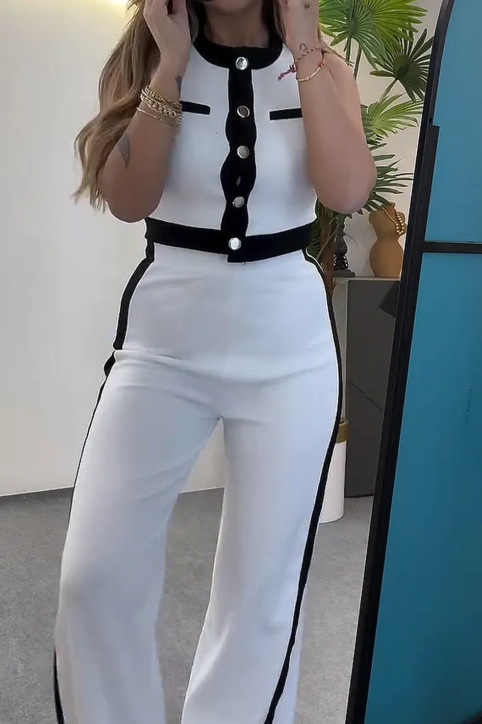 Women'S Contrasting Vest And Pants 2-Piece Set