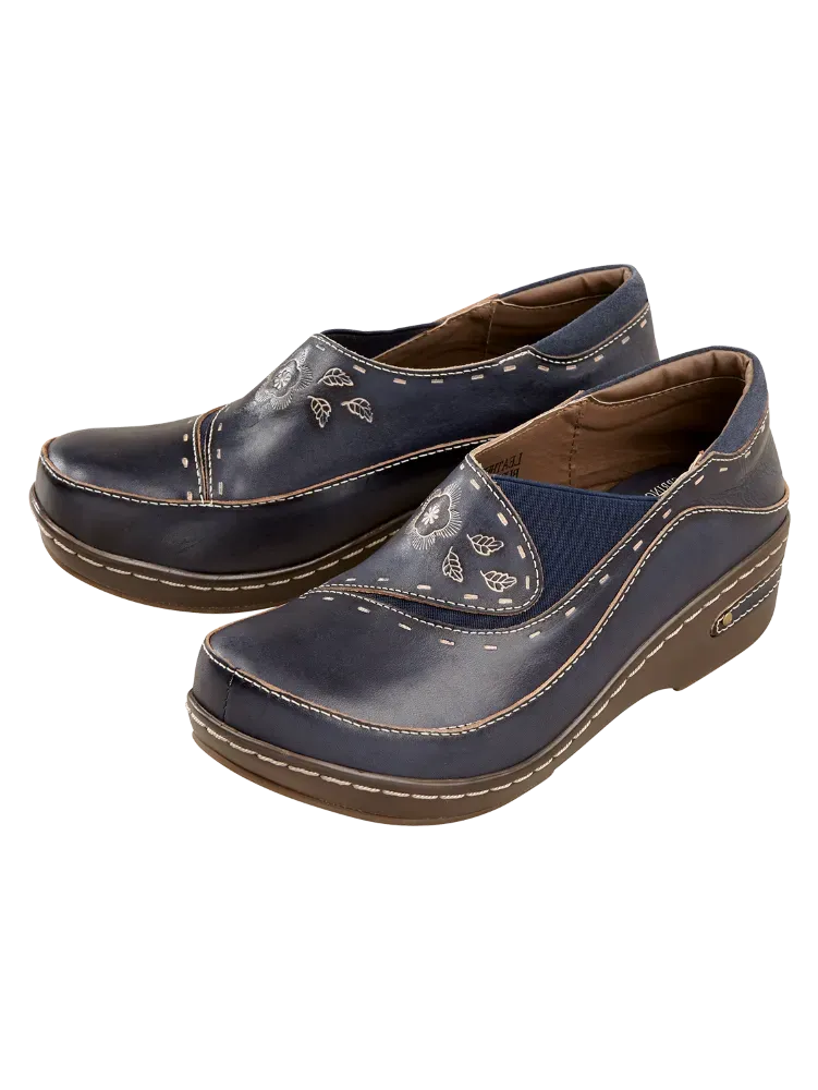 Women's Brushstrokes And Blossoms Leather Clogs