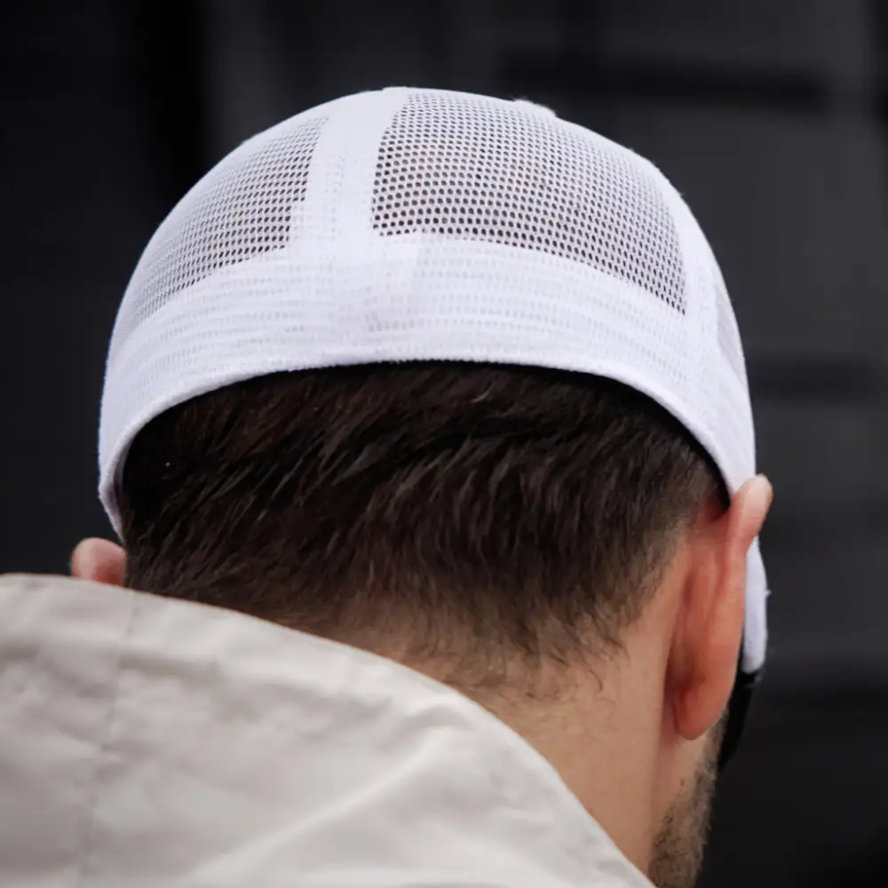 The Mesh Trucker Boston Scally Cap - Black with White