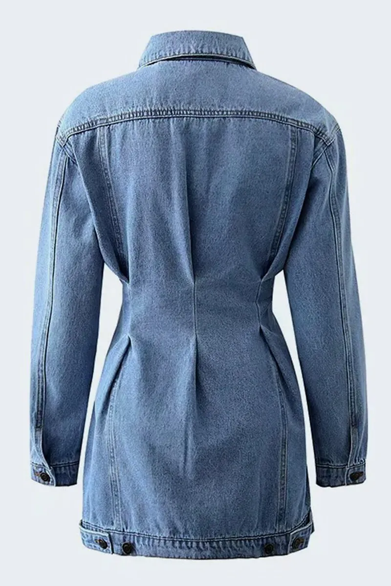 Woman Elegant Waisted Denim Dress Jacket