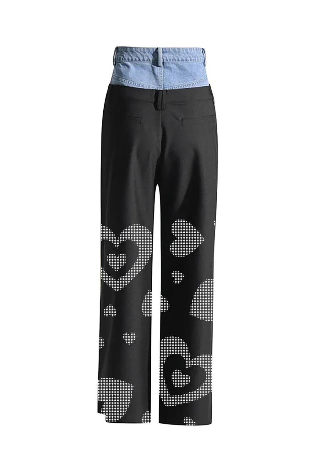 Unique Bicolor Double Waist High Rise Straight Leg Full Length Hybrid Pants