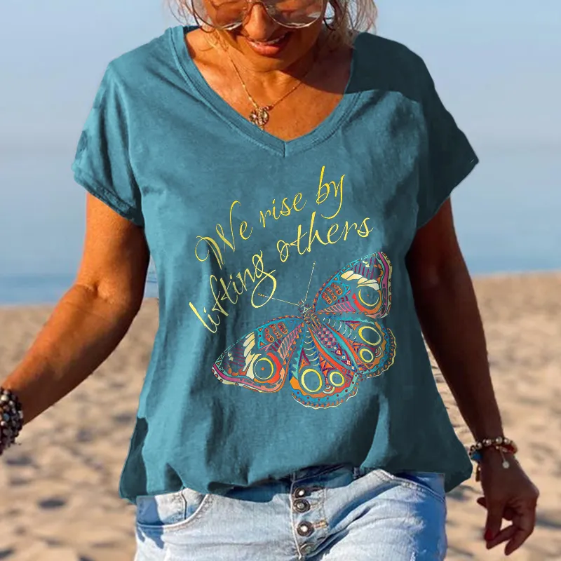 We Rise By Lifting Others Butterfly Printed Graphic Tees