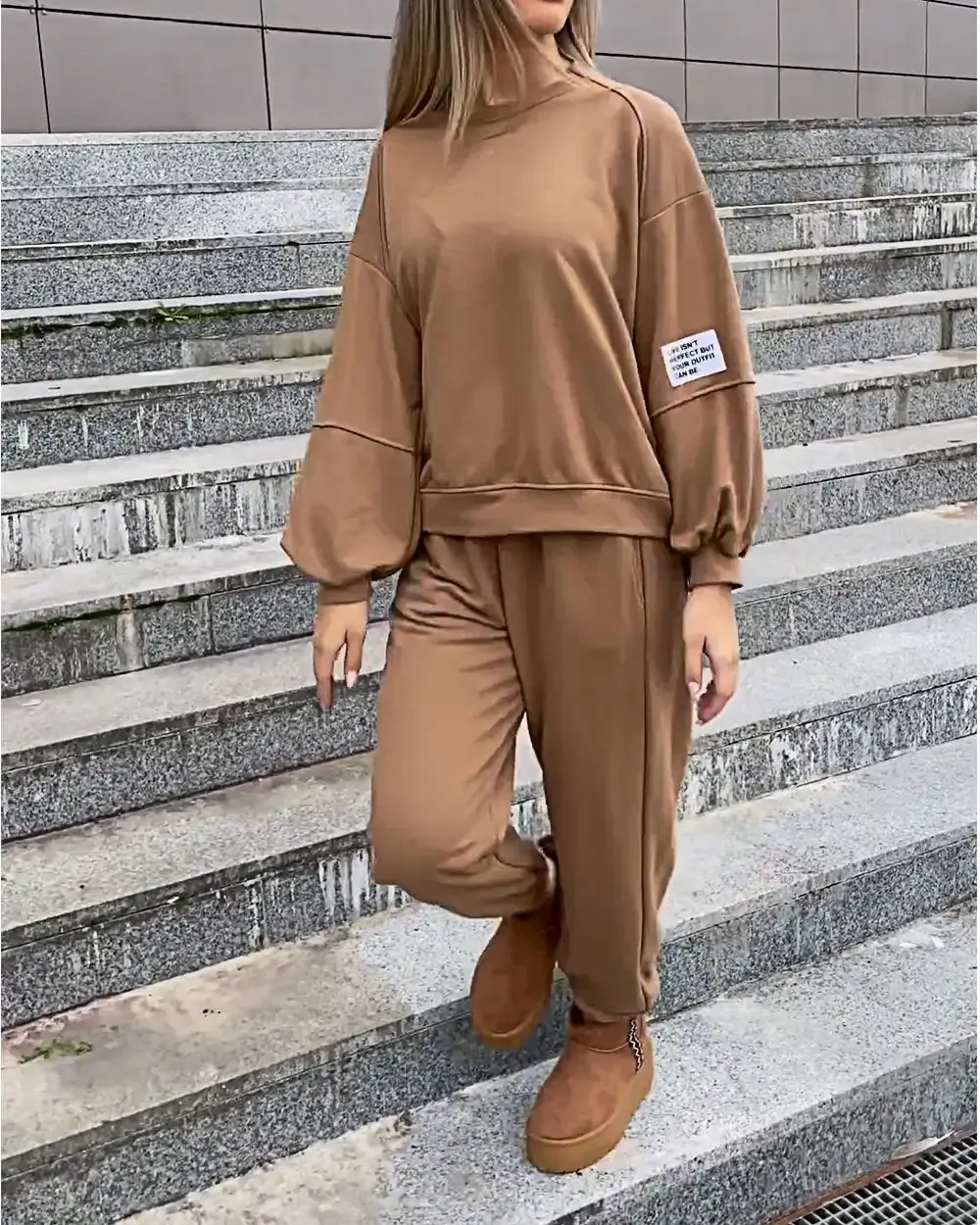 Women's Two-piece Solid Color Loose Sweatshirt Suit