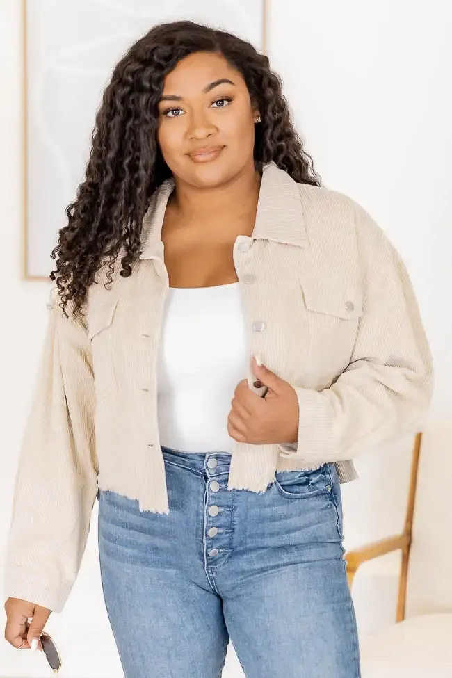 Need A Reason Stone Corded Raw Hem Jacket