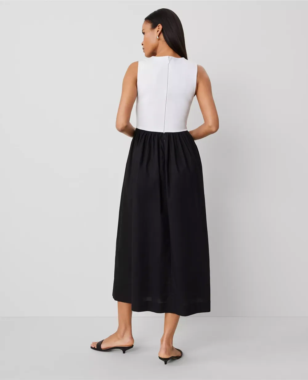 V-Neck Mixed Media Flare Dress