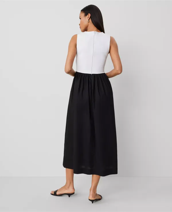 V-Neck Mixed Media Flare Dress