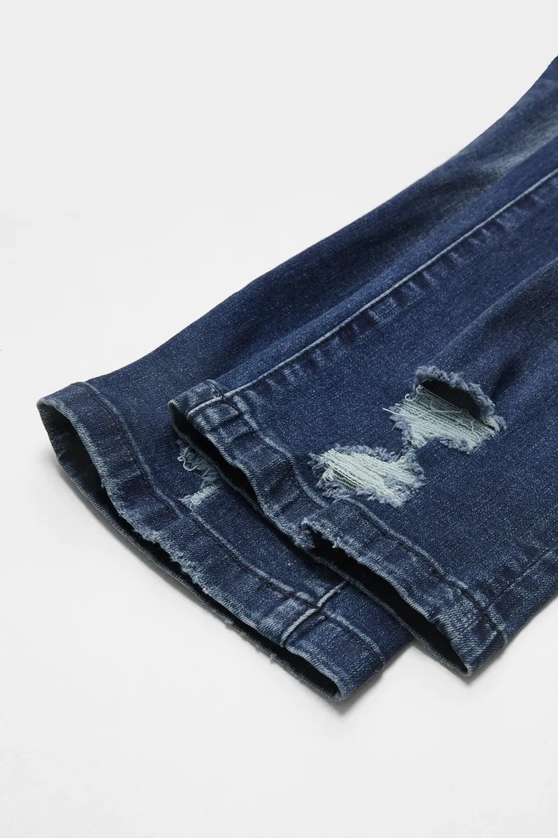 Cut Out Button Fly Roll Hem High Waist Capri Jeans