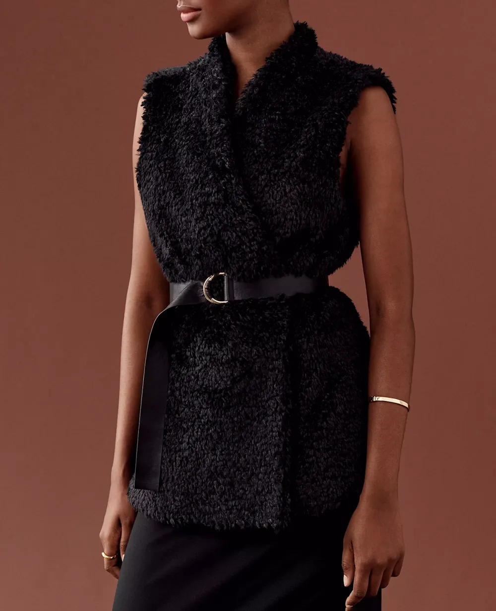 Petite Faux Fur Belted Vest