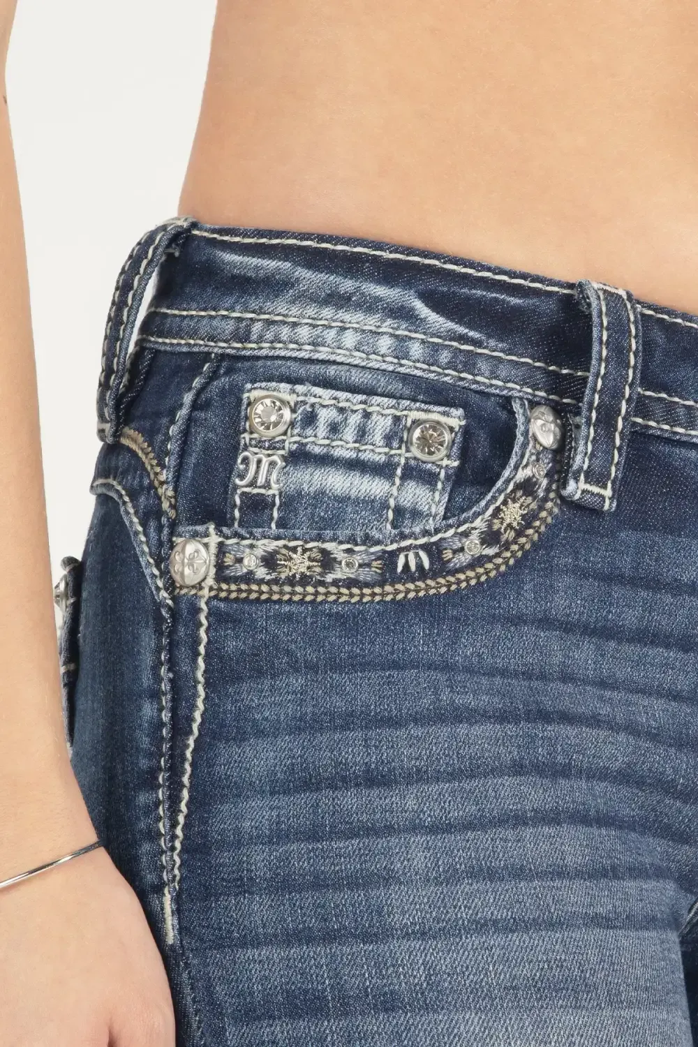 Sparkling Star Stitch Border Skinny Jeans