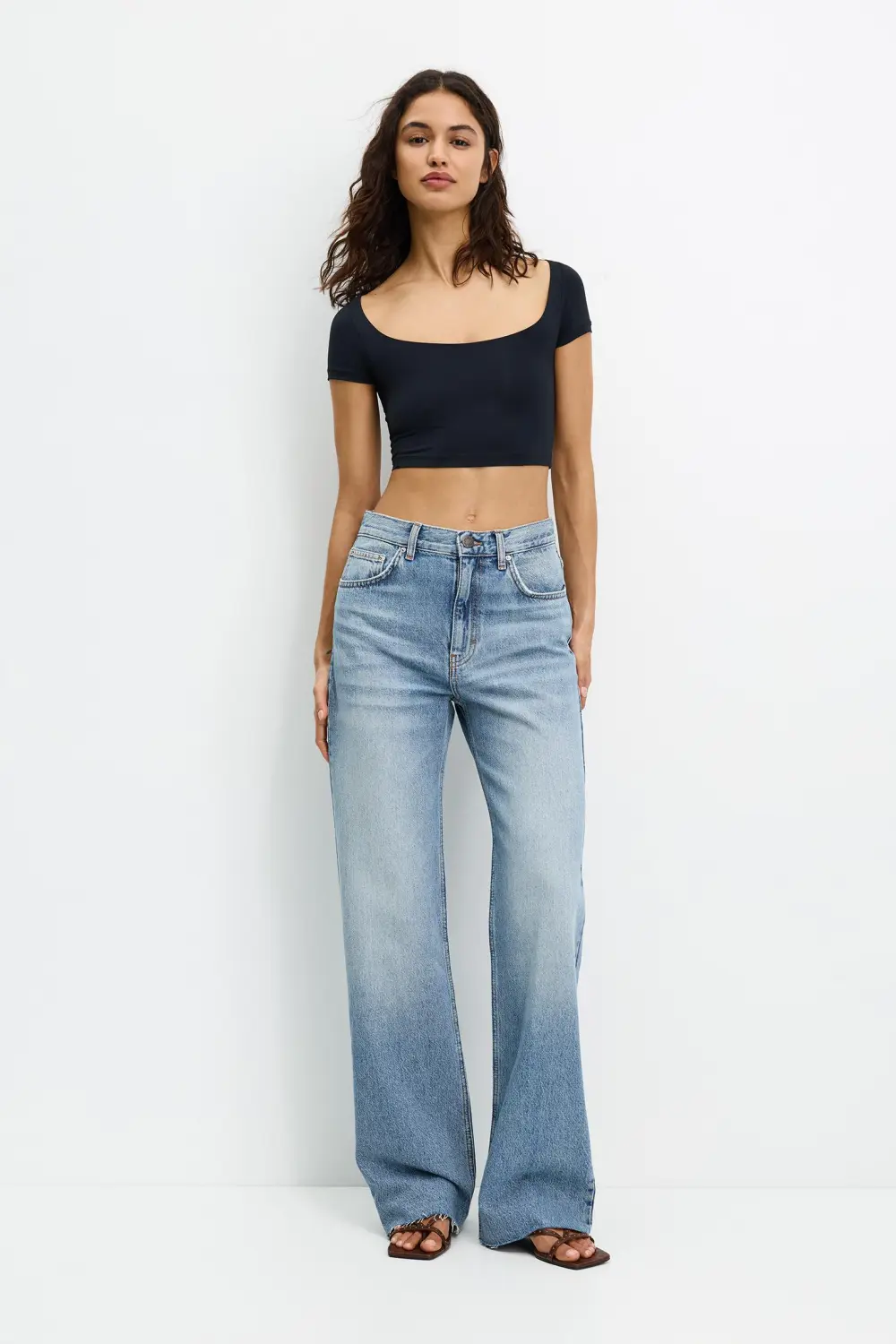 Cropped polyamide T-shirt
