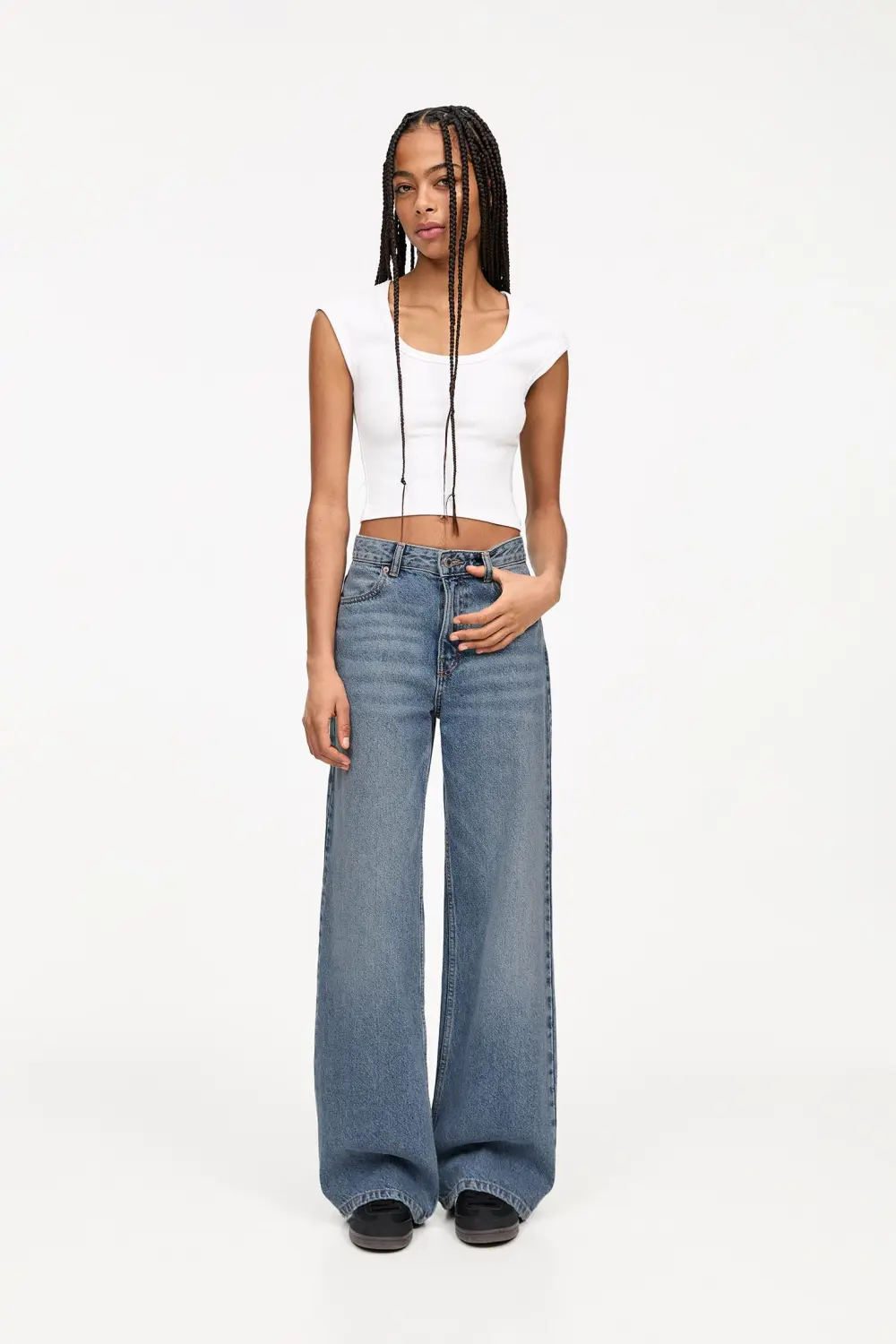 Jeans wide leg tiro alto