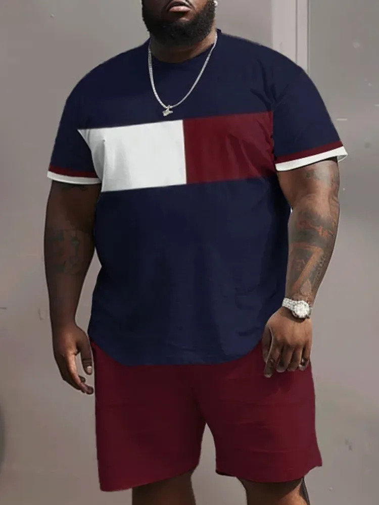 Street Casual Simple Color Block Printed Big Men'S Set