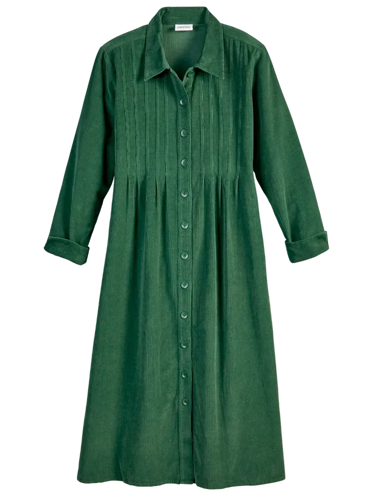 Pintuck Cotton Corduroy Dress