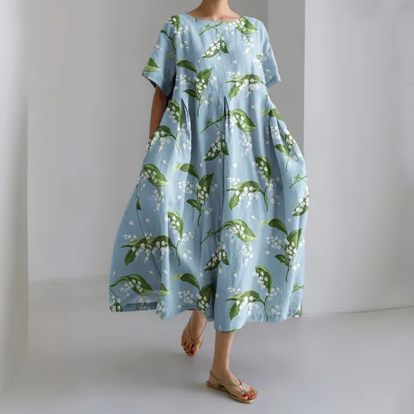 Women's Convallaria Majalis Floral Lapel Fresh Dress