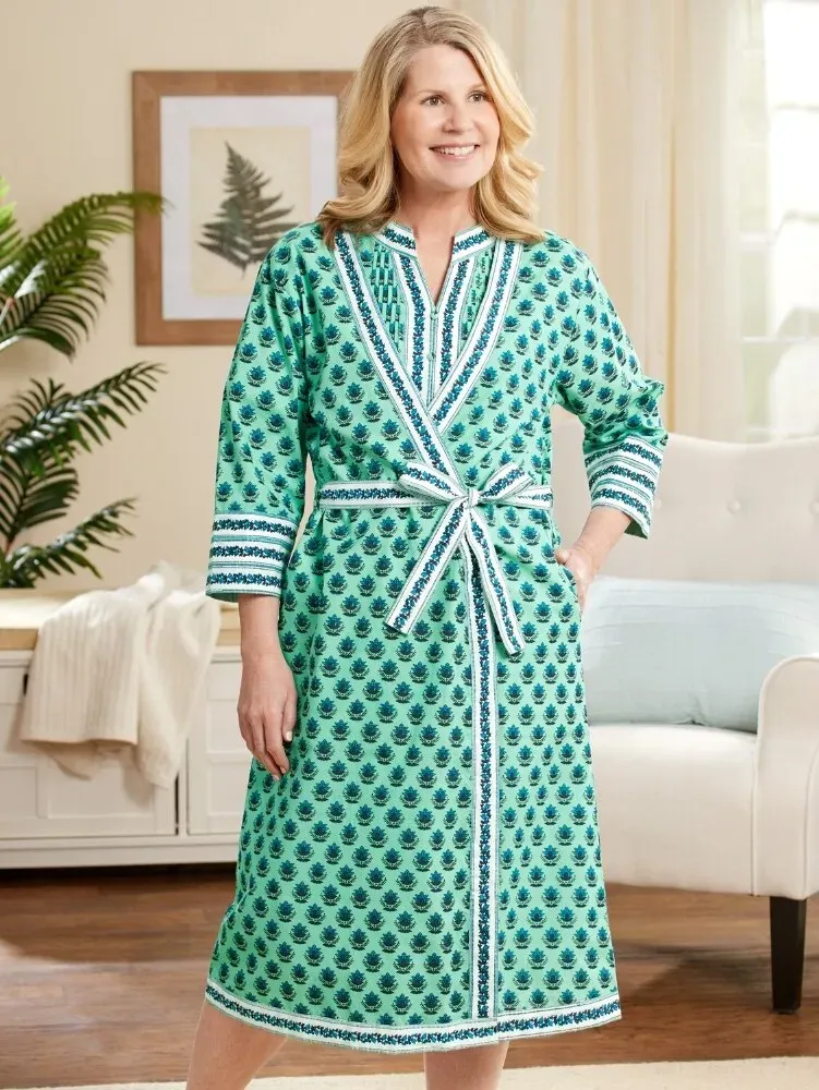 Ella Simone Indigo Dreams Lotus Print Wrap Robe