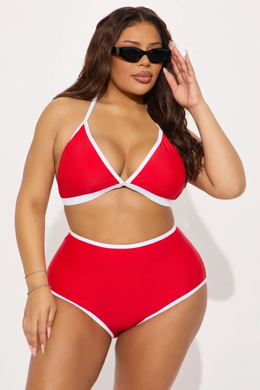 Hazel Contrast Trim Boyshort 2 Piece Bikini - Red/combo