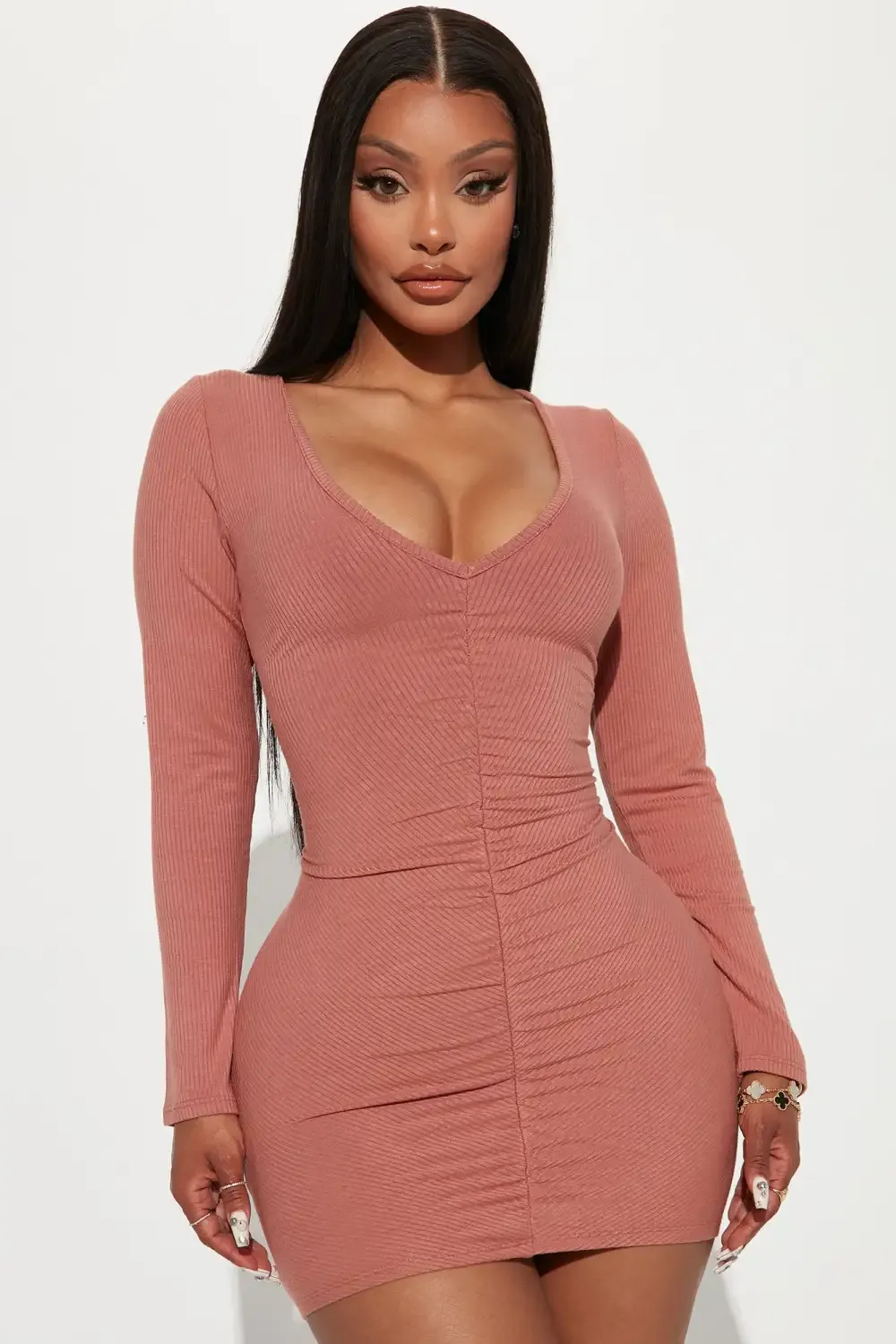 Roxy Ribbed Mini Dress - Mauve