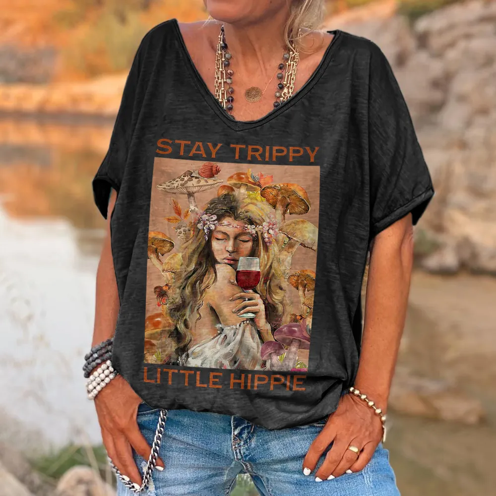 Stay Trippy Little Hippie Printed T-shirt