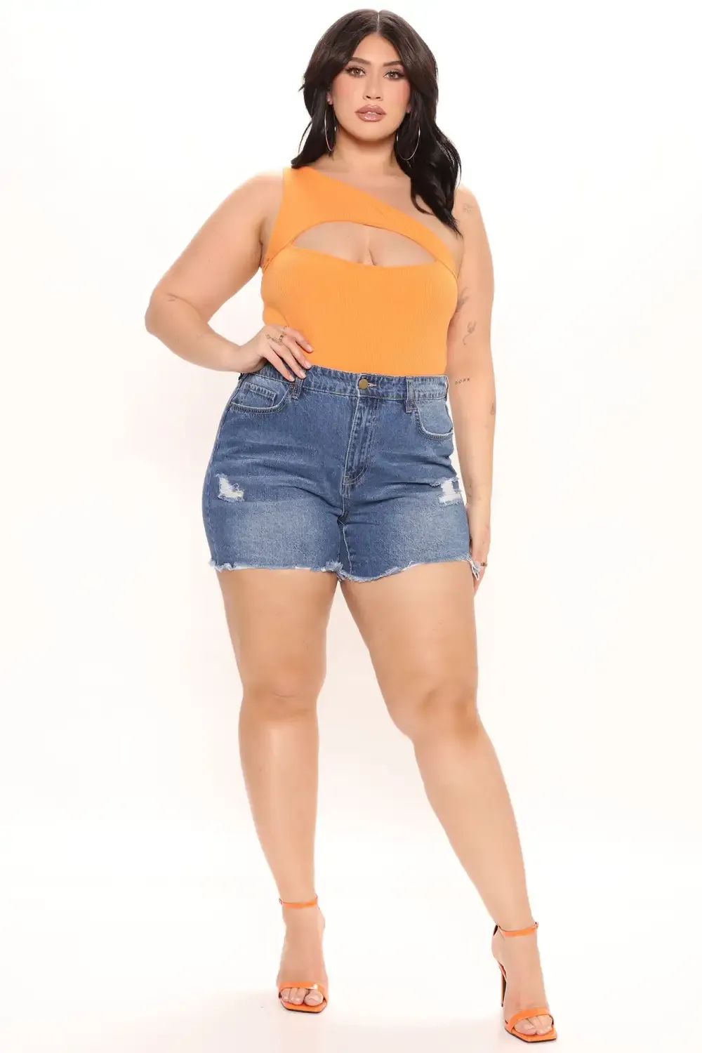 Can't Stop Her Distressed Denim Shorts - Medium Blue Wash