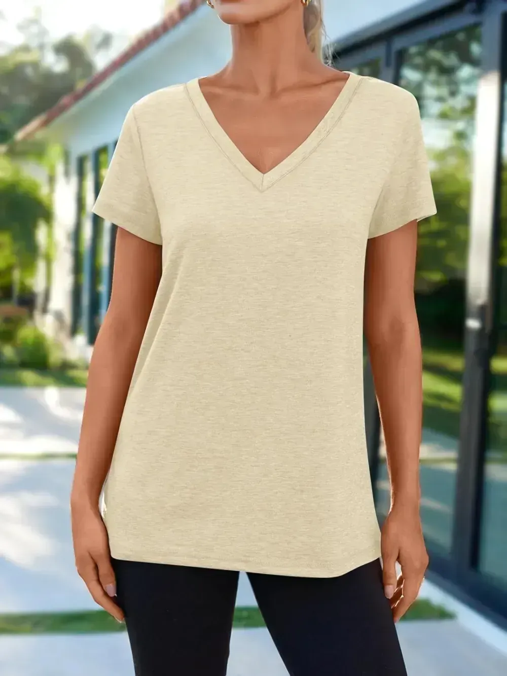 AUTOMET T Shirts Short Sleeve V Neck Tees for Women Fashion Tops Trendy Lightweight Soft Casual Summer Outfits Clothes 2024