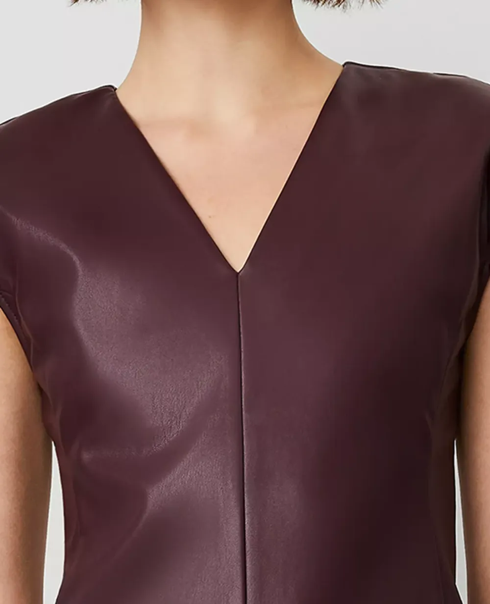 Faux Leather V-Neck Cap Sleeve Top