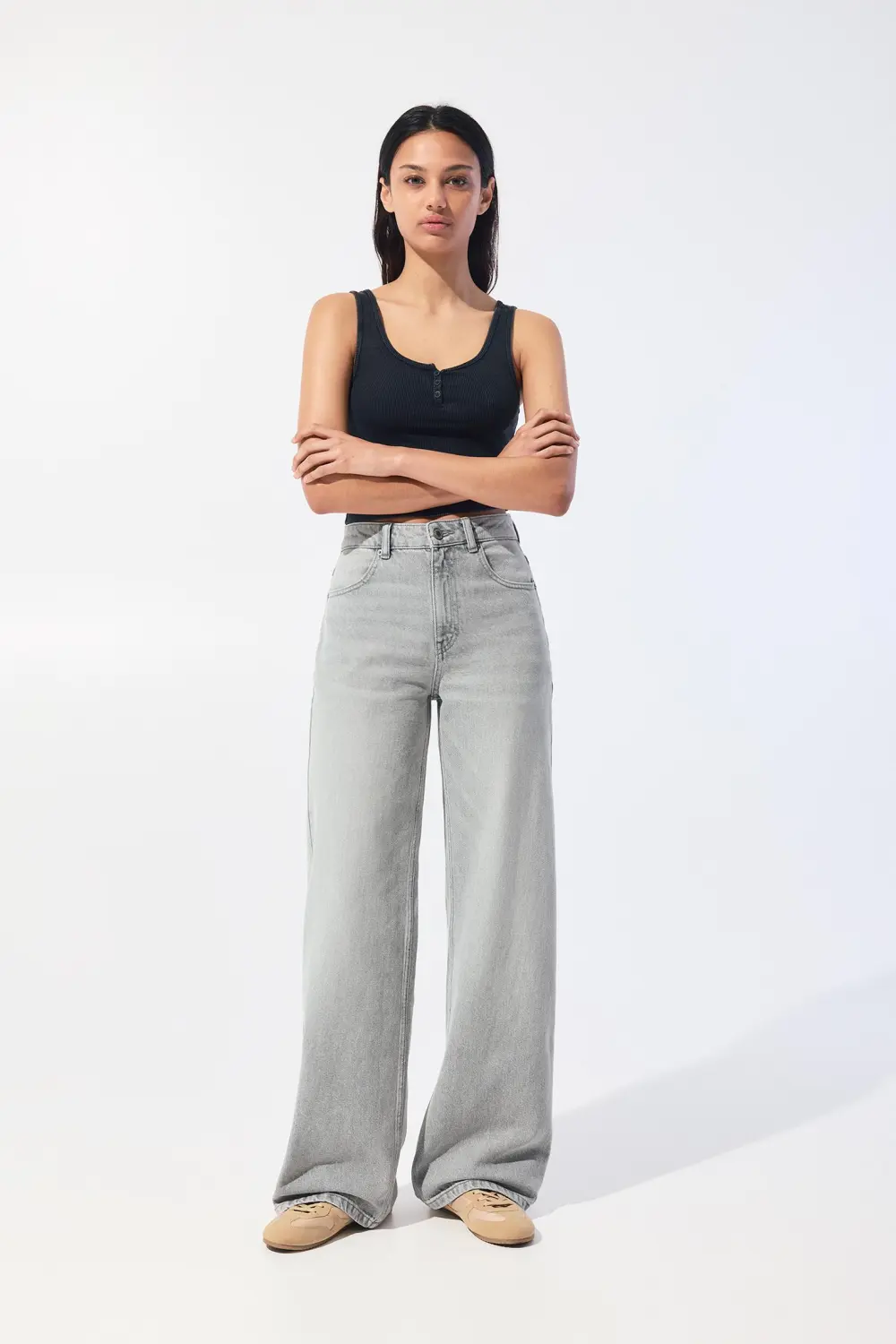 Jeans wide leg tiro alto