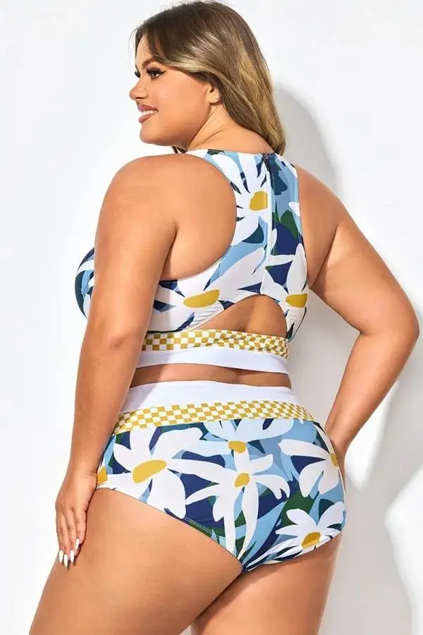 Plus Size Floral Print Wide Strap Bikini Top