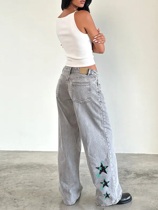 Grey Wash Roomy Extra Wide Low Rise Jeans